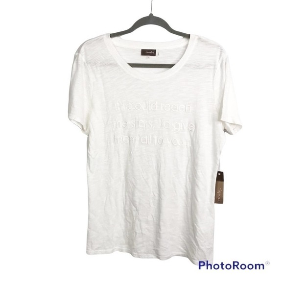 Crosby white Crewneck short sleeve embroidered text T-shirt size M NWT - Picture 1 of 6